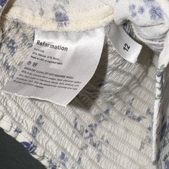 Reformation Ditsy Floral Smocked Sweetheart Puff Sleeve Top Size 12 Used - Picture 6 of 7